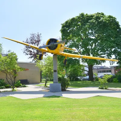 Airplane in front of Dunnville Library